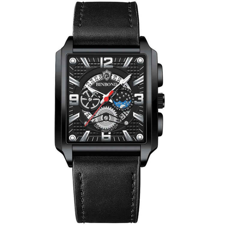 BINBONG B6575 Orologio da uomo al quarzo luminoso impermeabile multifunzionale quadrato vintage, Black-Rose Gold-Black-Rose, Black-Black-Black-White, Black-Black-Black-Rose, Full Gold-Black, White-Black, White-White, Brown Leather-Rose Gold-Black      ...