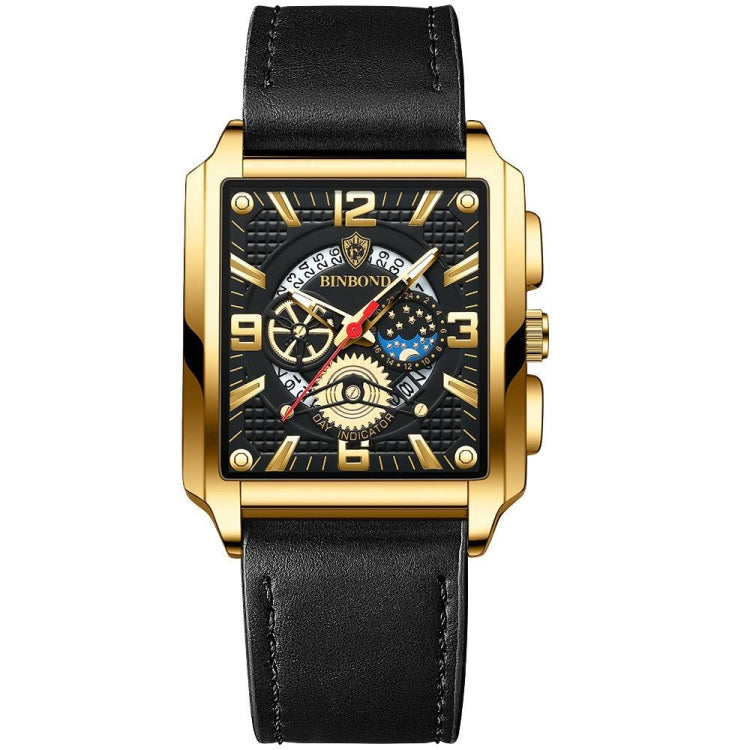 BINBONG B6575 Orologio da uomo al quarzo luminoso impermeabile multifunzionale quadrato vintage, Black-Rose Gold-Black-Rose, Black-Black-Black-White, Black-Black-Black-Rose, Full Gold-Black, White-Black, White-White, Brown Leather-Rose Gold-Black      ...