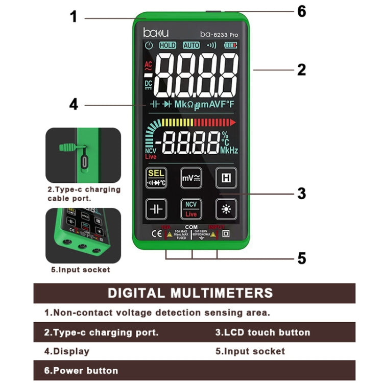 Multimetro digitale BA-8233 con touchscreen e funzione NCV