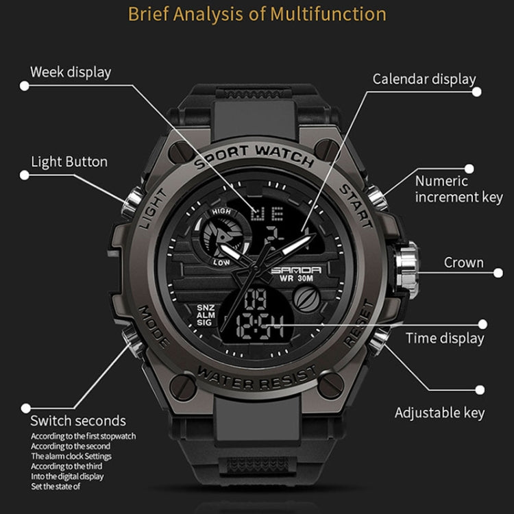 SANDA 739 Orologio sportivo multifunzionale impermeabile Cronografo Calendario Allarme Luce notturna Orologio