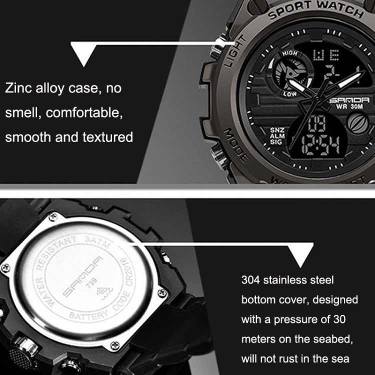 SANDA 739 Orologio sportivo multifunzionale impermeabile Cronografo Calendario Allarme Luce notturna Orologio