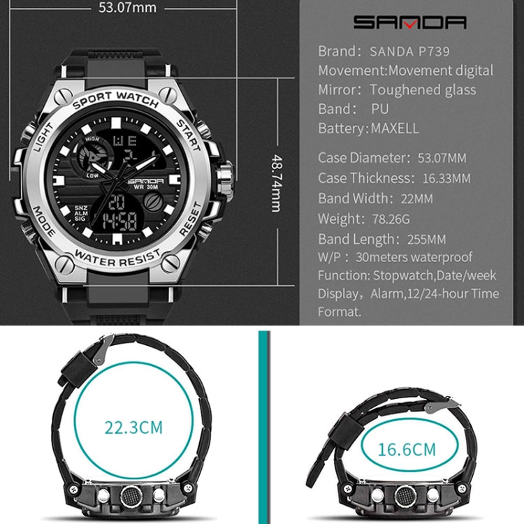 SANDA 739 Orologio sportivo multifunzionale impermeabile Cronografo Calendario Allarme Luce notturna Orologio