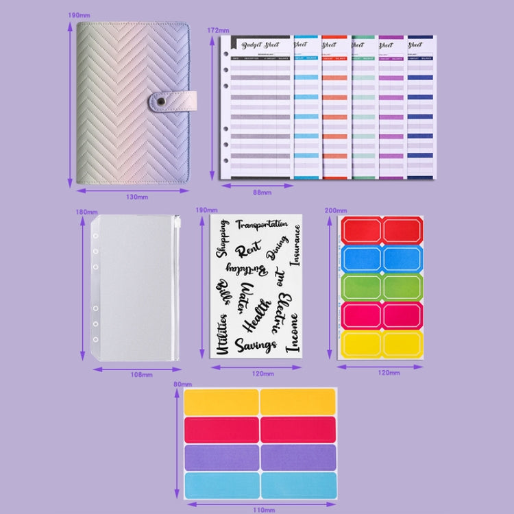 A6 PU Macaron Colore sfumato Blocco note a fogli mobili Libro economico, Gradient Purple, Gradient Pink, Gradient Black