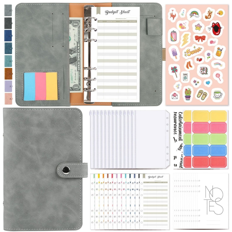 H666 Raccoglitore a fogli mobili A6 Manuale del budget in contanti Taccuino in pelle PU vintage con finestra, H666 Light Gray, H666 Dark Gray, H666 Amber Brown, H666 Treasure Blue, H666 Denim Blue, H666 Retro Green, H666 Taro Purple, H666 Pink