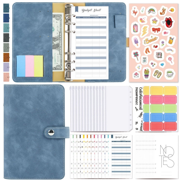 H666 Raccoglitore a fogli mobili A6 Manuale del budget in contanti Taccuino in pelle PU vintage con finestra, H666 Light Gray, H666 Dark Gray, H666 Amber Brown, H666 Treasure Blue, H666 Denim Blue, H666 Retro Green, H666 Taro Purple, H666 Pink