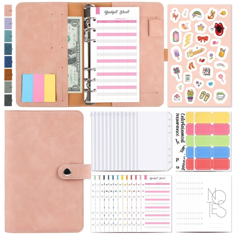 H666 Raccoglitore a fogli mobili A6 Manuale del budget in contanti Taccuino in pelle PU vintage con finestra, H666 Light Gray, H666 Dark Gray, H666 Amber Brown, H666 Treasure Blue, H666 Denim Blue, H666 Retro Green, H666 Taro Purple, H666 Pink
