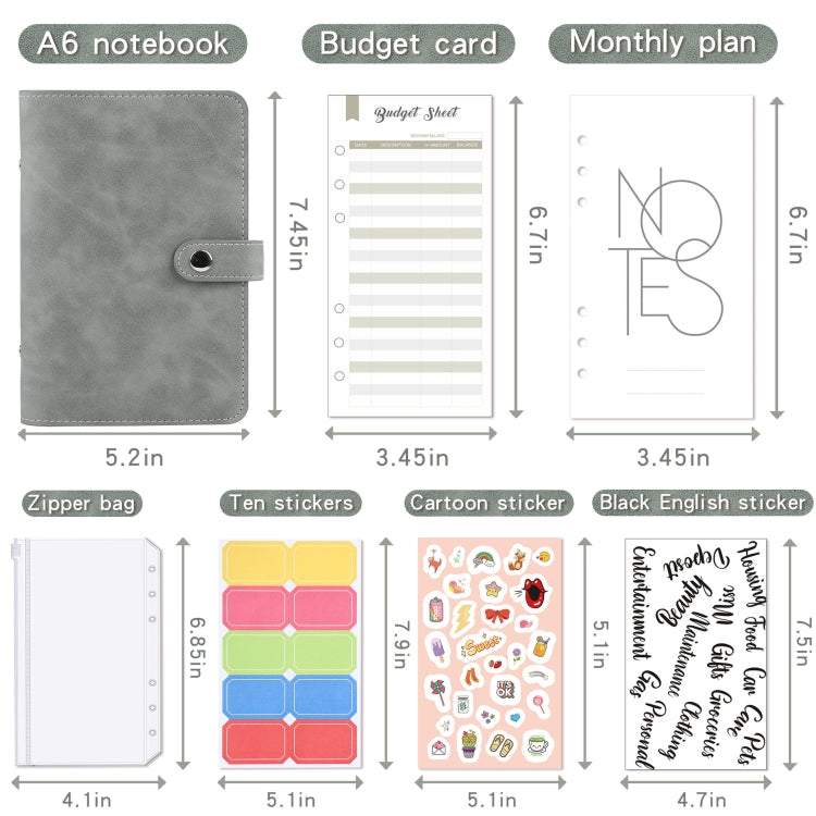 H666 Raccoglitore a fogli mobili A6 Manuale del budget in contanti Taccuino in pelle PU vintage con finestra, H666 Light Gray, H666 Dark Gray, H666 Amber Brown, H666 Treasure Blue, H666 Denim Blue, H666 Retro Green, H666 Taro Purple, H666 Pink