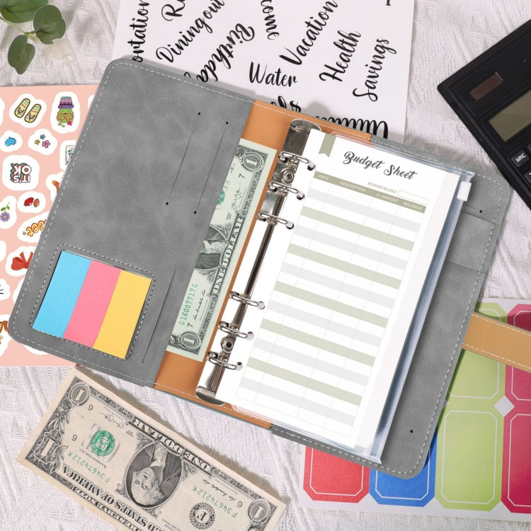 H666 Raccoglitore a fogli mobili A6 Manuale del budget in contanti Taccuino in pelle PU vintage con finestra, H666 Light Gray, H666 Dark Gray, H666 Amber Brown, H666 Treasure Blue, H666 Denim Blue, H666 Retro Green, H666 Taro Purple, H666 Pink