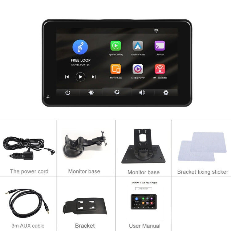 A3135 Schermo intelligente cablato HD da 7 pollici con CarPlay wireless + Android Auto + Android, Without Camera, With Camera