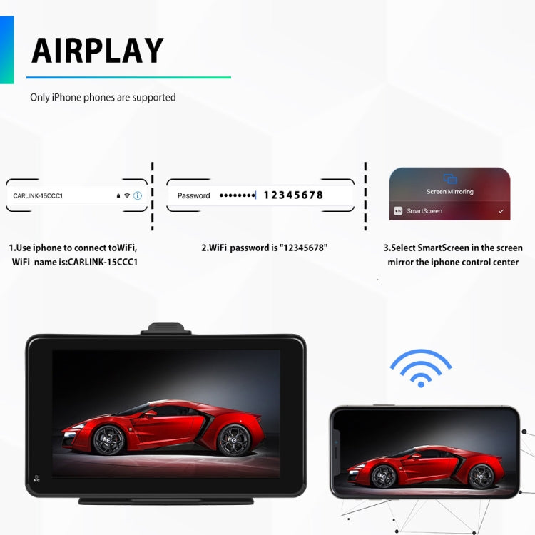 A3135 Schermo intelligente cablato HD da 7 pollici con CarPlay wireless + Android Auto + Android, Without Camera, With Camera