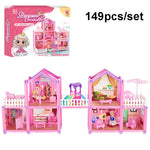 Bambini che passano la casa delle bambole giocattolo domestico Princess Castle Set Simulation Disguise House, DSJ55-1 105pcs/set, DSJ55-2 126pcs/set, DSJ55-3 149pcs/set, DSJ55 162pcs/set, DSJ55-B 214pcs/set, DSJ55-C 222pcs/set, DSJ55-A 274pcs/set