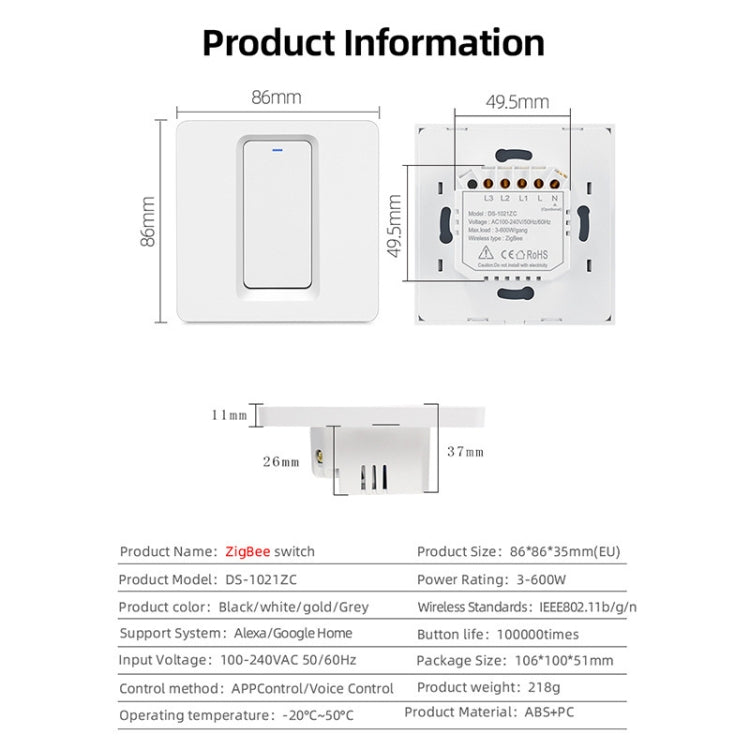 Interruttore smart ZigBee Tuya 1-3 pulsanti spina EU