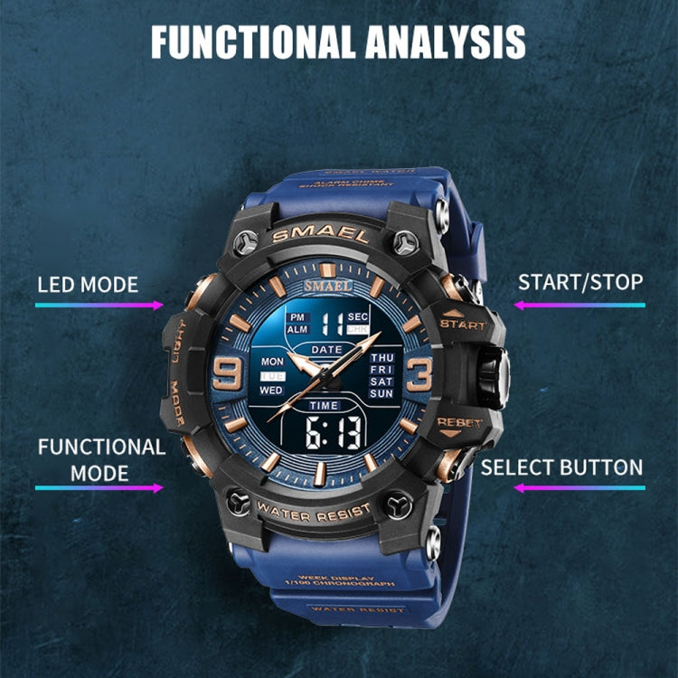 SMAEL 8049 Orologio sportivo impermeabile da uomo Orologio elettronico multifunzione con luce notturna