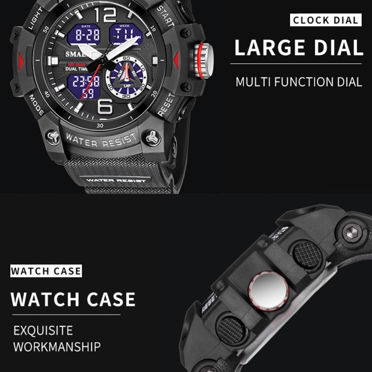 SMAEL 8007 Orologio elettronico al quarzo con doppio display impermeabile per sport all'aria aperta