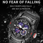 SMAEL 8007 Orologio elettronico al quarzo con doppio display impermeabile per sport all'aria aperta