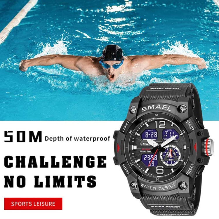 SMAEL 8007 Orologio elettronico al quarzo con doppio display impermeabile per sport all'aria aperta