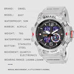 SMAEL 8007 Orologio elettronico al quarzo con doppio display impermeabile per sport all'aria aperta