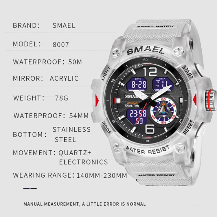 SMAEL 8007 Orologio elettronico al quarzo con doppio display impermeabile per sport all'aria aperta