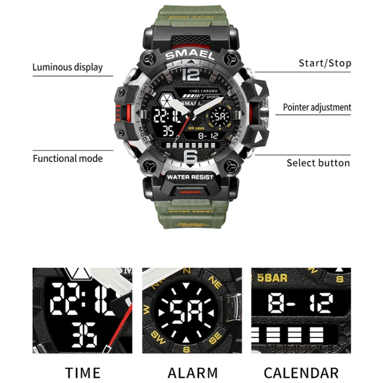 SMAEL 8072 Orologio da uomo elettronico multifunzionale da esterno in lega Orologio impermeabile con doppio display