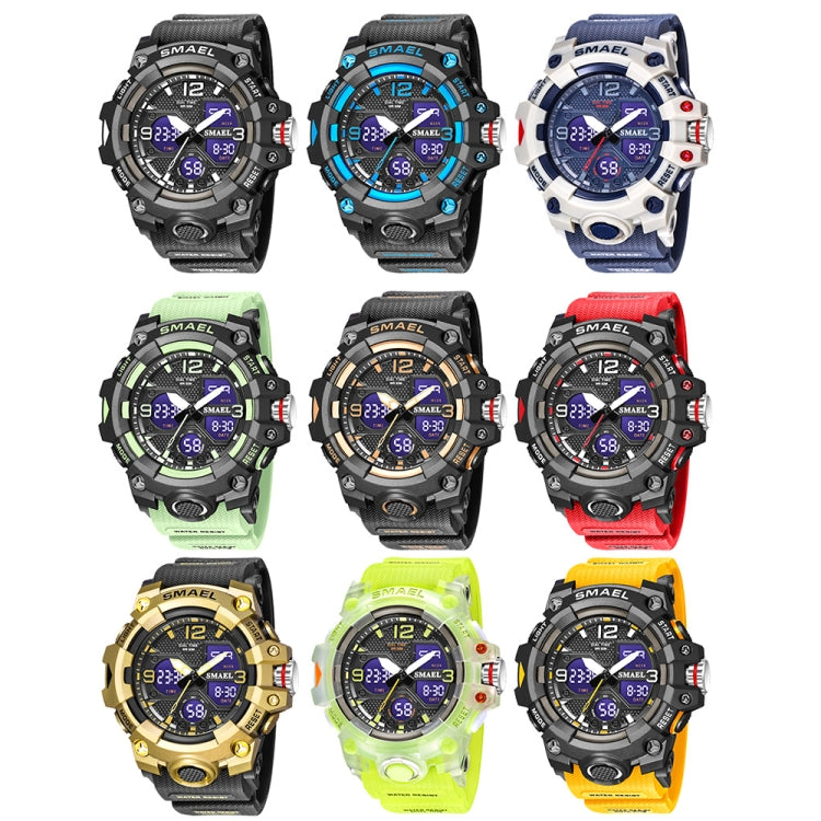 SMAEL 8008 Orologio da uomo luminoso impermeabile multifunzionale per sport all'aria aperta, Red, Black, Orange, Fluorescent Green, Deep Blue, Grass Green, Black Gold, Rose Gold, Black Blue