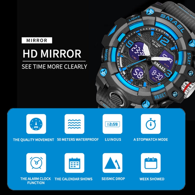 SMAEL 8008 Orologio da uomo luminoso impermeabile multifunzionale per sport all'aria aperta, Red, Black, Orange, Fluorescent Green, Deep Blue, Grass Green, Black Gold, Rose Gold, Black Blue