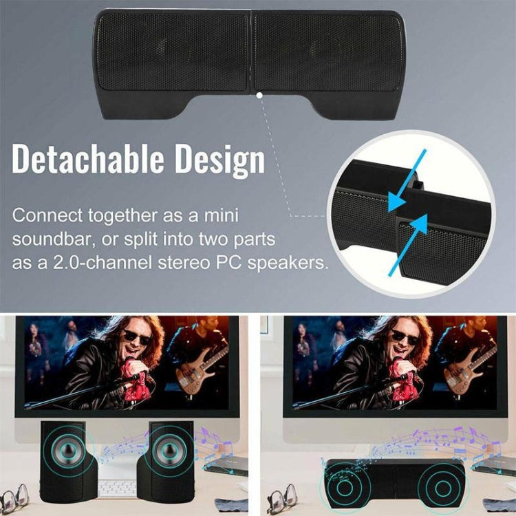 Mini soundbar con altoparlante stereo USB a clip per notebook, laptop, PC, desktop, tablet, Mini Clip-On