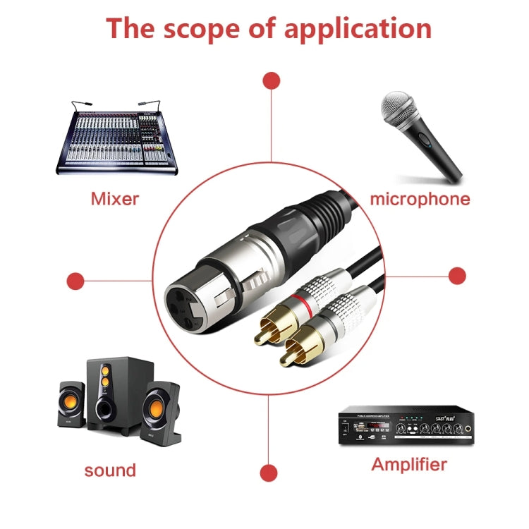 Cavo audio stereo da XLR femmina a 2RCA maschio, lunghezza:, 0.5m, 1m, 1.5m, 2m, 3m, 5m, 8m, 10m