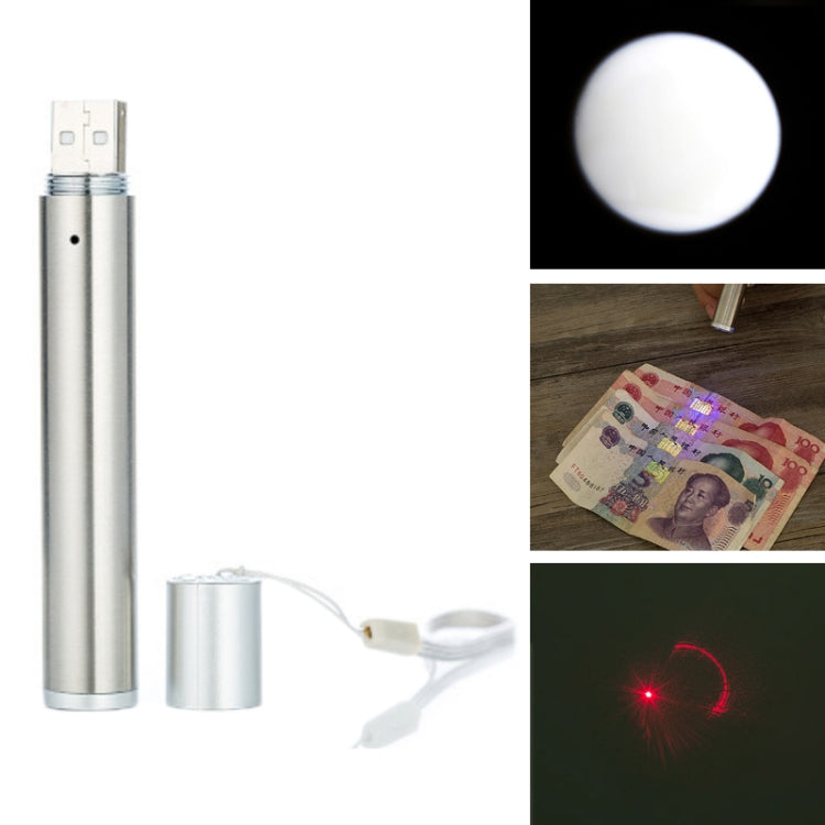 3 in 1 torcia ricaricabile USB penna laser a infrarossi rilevatore di valuta lampada, Silver