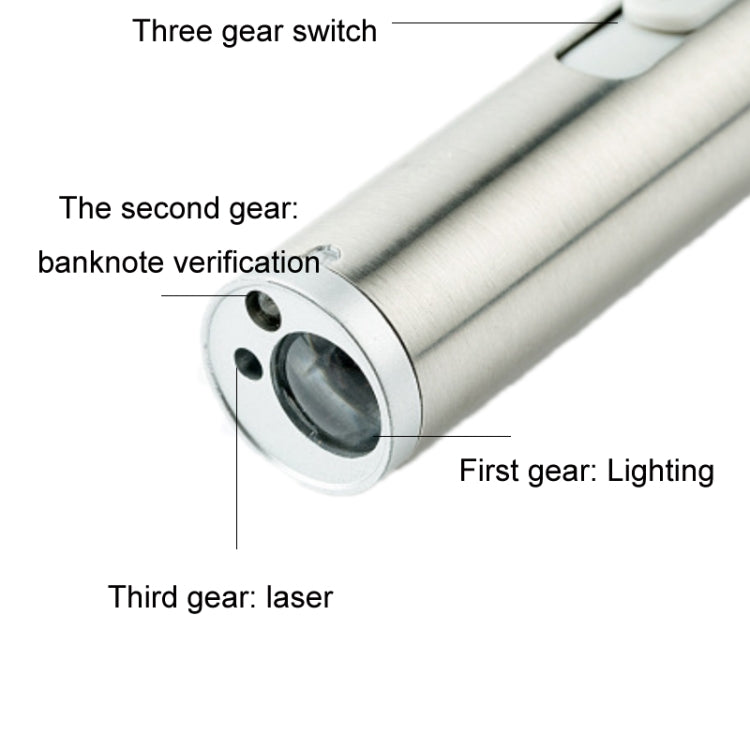3 in 1 torcia ricaricabile USB penna laser a infrarossi rilevatore di valuta lampada, Silver