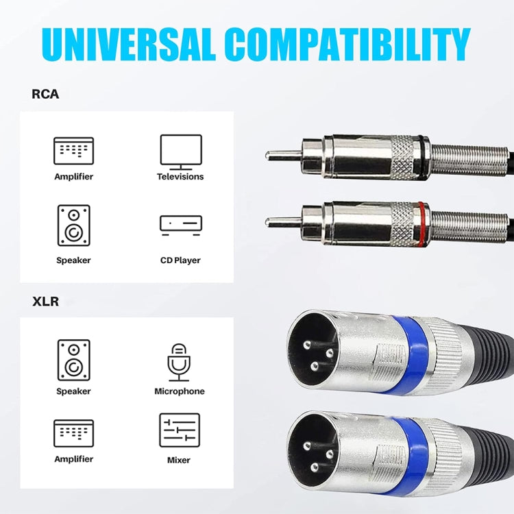 2RCA maschio 2XLR Caron maschio altoparlante cavo di bilanciamento audio, lunghezza:, 0.5m, 1m, 1.5m, 2m, 3m, 5m, 10m, 20m
