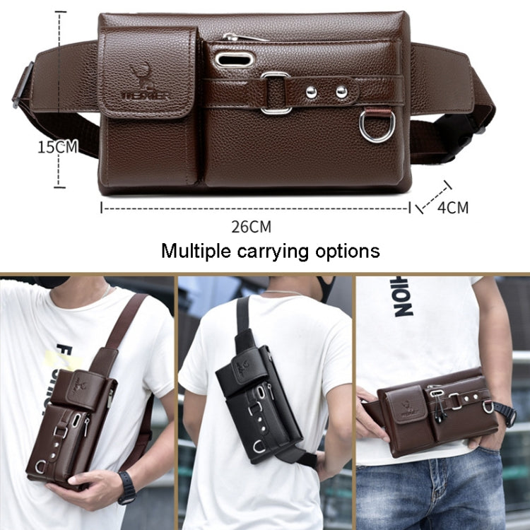 WEIXIER 8117 Marsupio sportivo da uomo Borsa multifunzione da esterno in PU, 8117 Brown, 8117 Black