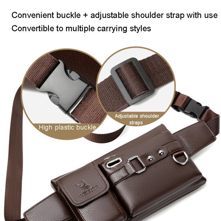WEIXIER 8117 Marsupio sportivo da uomo Borsa multifunzione da esterno in PU, 8117 Brown, 8117 Black