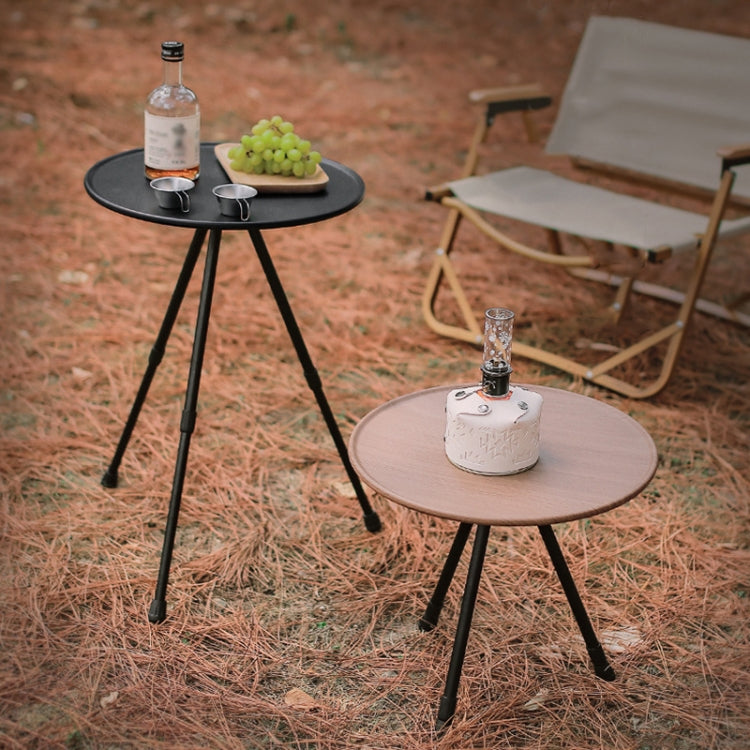 Tavolo da campeggio sollevabile portatile pieghevole in lega di alluminio per esterni, Black, Wood Color