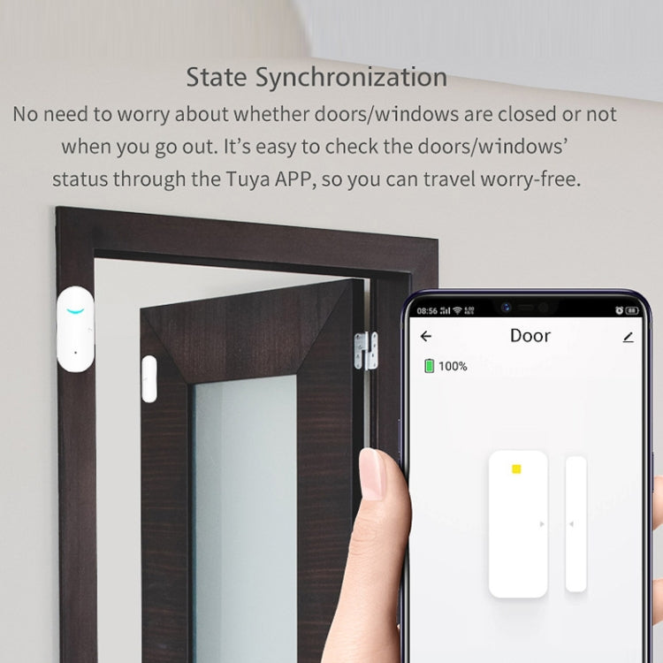 Tuya WiFi Sensore magnetico porta Collegamento intelligente remoto Porte Windows Switch Anti-allarme APP Promemoria allarme, Tuya Door Magnetic Sensor