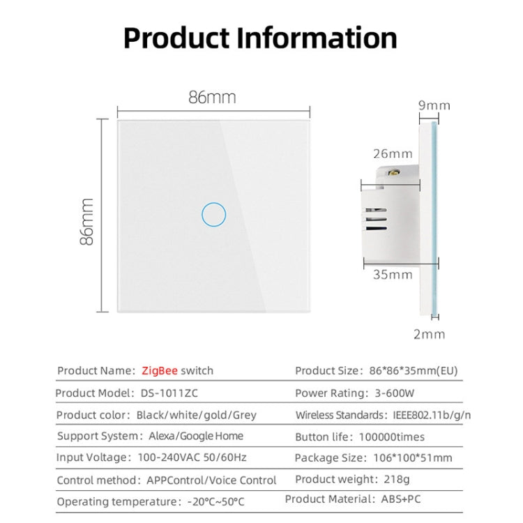 Interruttore touch ZigBee Tuya 1-3 Gang bianco o nero