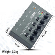 Mixer audio 4/6 vie con ingresso 6,35 mm in metallo