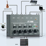 Mixer audio 4/6 vie con ingresso 6,35 mm in metallo