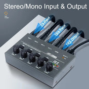 Mixer audio 4/6 vie con ingresso 6,35 mm in metallo