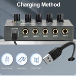 Mixer audio 4/6 vie con ingresso 6,35 mm in metallo
