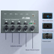 Mixer audio 4/6 vie con ingresso 6,35 mm in metallo