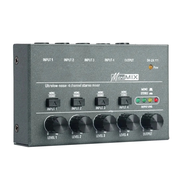 Mixer audio 4/6 vie con ingresso 6,35 mm in metallo