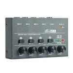 Mixer audio 4/6 vie con ingresso 6,35 mm in metallo