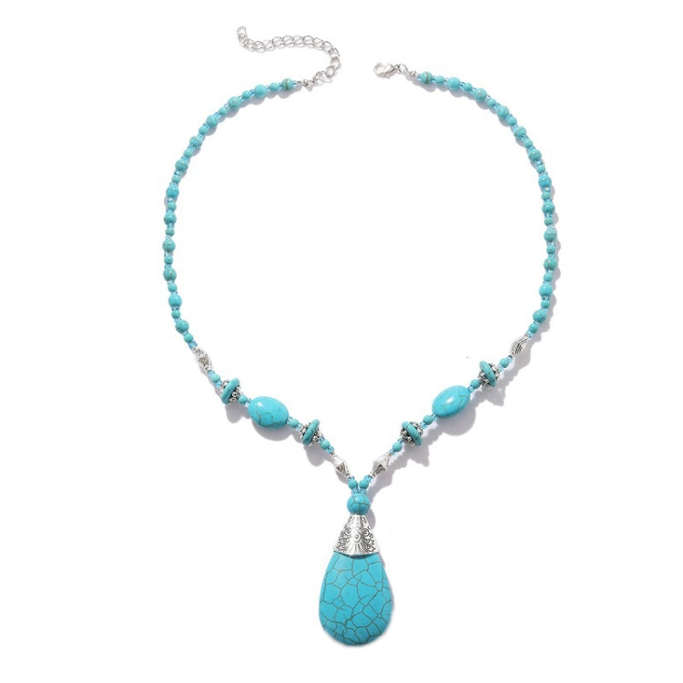 Ciondolo vintage con maglione in pietra naturale turchese bohémien, modello:, Necklace Ear Ring Set, Two-pointed Necklace, N2111-11 Earrings Accessories, N211-12 Leaf Neck Chain, N2111-13 Three Stones, N2111-14 Eight Stones, N211-15 Circle             ...