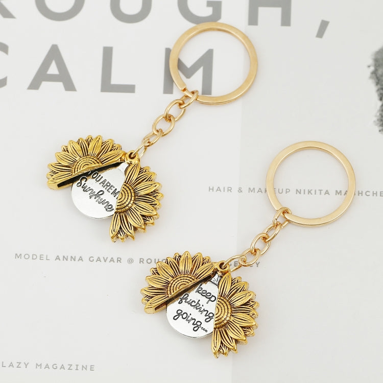 La forma dei girasoli in lega può aprire il pendente degli accessori con incisione a doppio lato, N2003-27 Ancient Gold Keychain, N2003-28 Ancient Gold Keychain, N2003-22 Ancient Gold Necklace, N2003-23 Ancient Silver Necklace