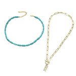 Accessori in turchese naturale Gioielli da donna, N2206-5 Bailan Pine Necklace, S2203-11 Bracelet, N2206-6 2pcs/set Rectangular Necklace, 2pcs/set Necklace + Earrings, 3pcs/set Necklace + Bracelet + Earrings