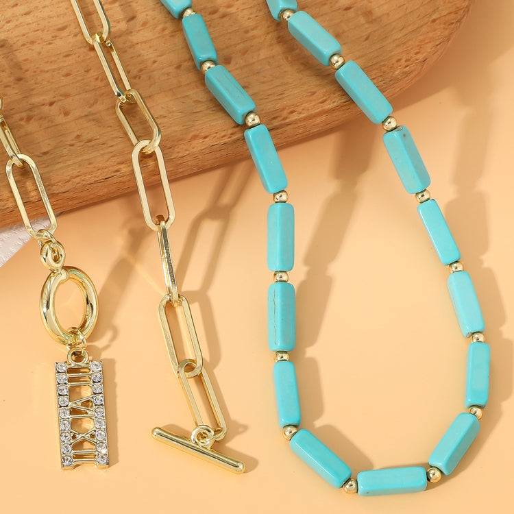 Accessori in turchese naturale Gioielli da donna, N2206-5 Bailan Pine Necklace, S2203-11 Bracelet, N2206-6 2pcs/set Rectangular Necklace, 2pcs/set Necklace + Earrings, 3pcs/set Necklace + Bracelet + Earrings