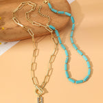 Accessori in turchese naturale Gioielli da donna, N2206-5 Bailan Pine Necklace, S2203-11 Bracelet, N2206-6 2pcs/set Rectangular Necklace, 2pcs/set Necklace + Earrings, 3pcs/set Necklace + Bracelet + Earrings