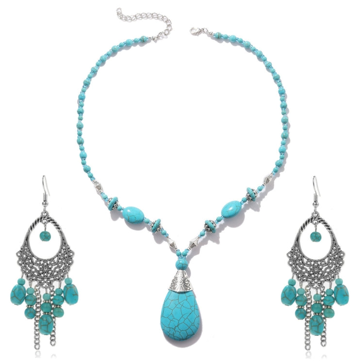 Accessori in turchese naturale Gioielli da donna, N2206-5 Bailan Pine Necklace, S2203-11 Bracelet, N2206-6 2pcs/set Rectangular Necklace, 2pcs/set Necklace + Earrings, 3pcs/set Necklace + Bracelet + Earrings