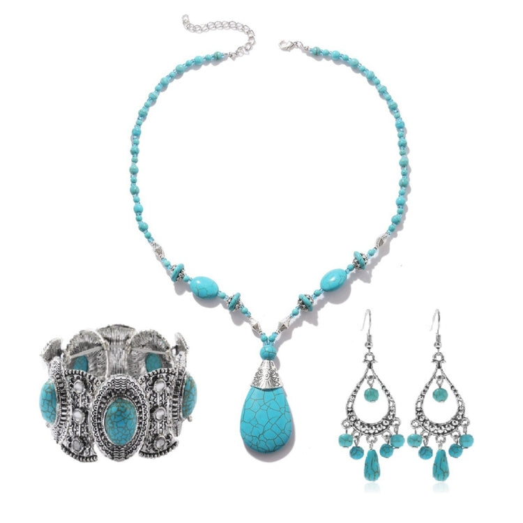 Accessori in turchese naturale Gioielli da donna, N2206-5 Bailan Pine Necklace, S2203-11 Bracelet, N2206-6 2pcs/set Rectangular Necklace, 2pcs/set Necklace + Earrings, 3pcs/set Necklace + Bracelet + Earrings