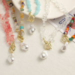 Collana in pietra naturale spezzata colorata Boho, modello:, N2105-9 Color Stone Pearl Pendant, N2206-8 Pink Stone, N2206-9 Light Blue Stone, N2206-10 Multi-color Stone, N2206-11 Transparent Stone, N2106-23 Pink Stone Single Chain                      ...